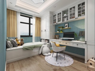 简欧榻榻米卧室3D模型下载